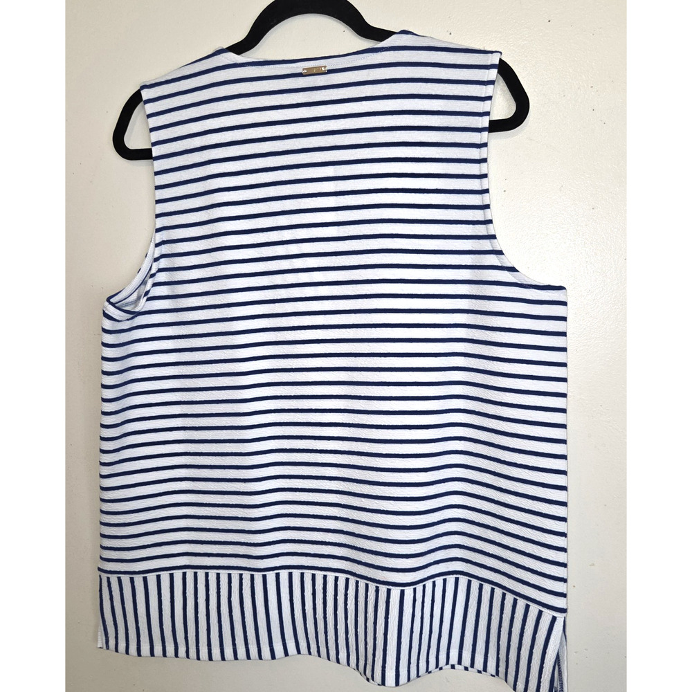 Jones NY Signature Striped Top Womens SIZE L Striped Blue White Nautical NWT - Picture 7 of 16